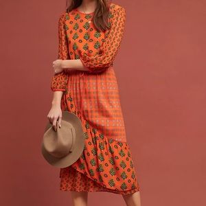 Anthropologie Bl-Nk Floral Midi Dress Sz M EUC